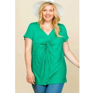 Emerald USA made Plus size Short sleeve Front Twist soft Top 1X,2X,3X, Green